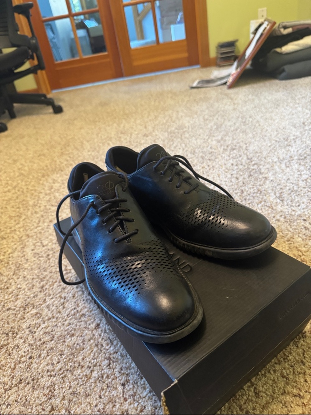 Cole Haan Zerogrand Black Perforated Leather Derby Oxfords